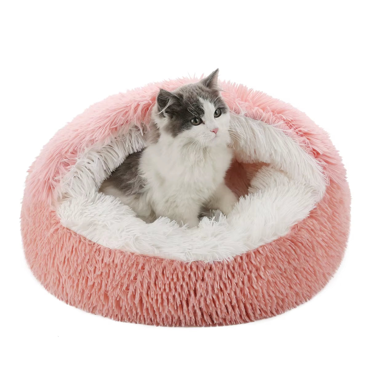 Cama para Gatos Redonda y Esponjosa Cama para Gatos con Capucha Cueva Cama para Gatos Donut para Gatos de Interior, Camas calmantes Gatos y  Perros pequeños y medianos