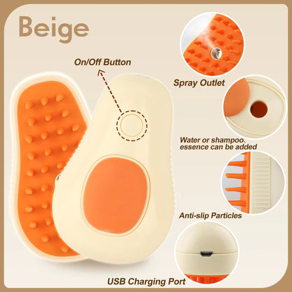Cepillo eléctrico para el cuidado de mascotas 3 en 1 con funciones de vapor, pulverización y masaje para gatos y perros