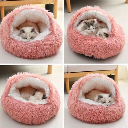 Cama para Gatos Redonda y Esponjosa Cama para Gatos con Capucha Cueva Cama para Gatos Donut para Gatos de Interior, Camas calmantes Gatos y  Perros pequeños y medianos