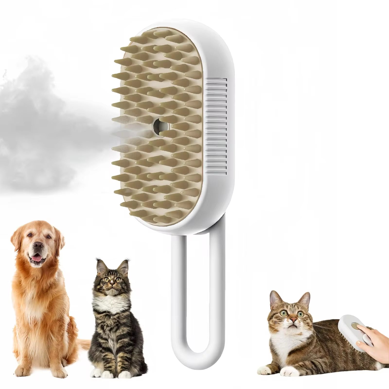 Cepillo eléctrico para el cuidado de mascotas 3 en 1 con funciones de vapor, pulverización y masaje para gatos y perros