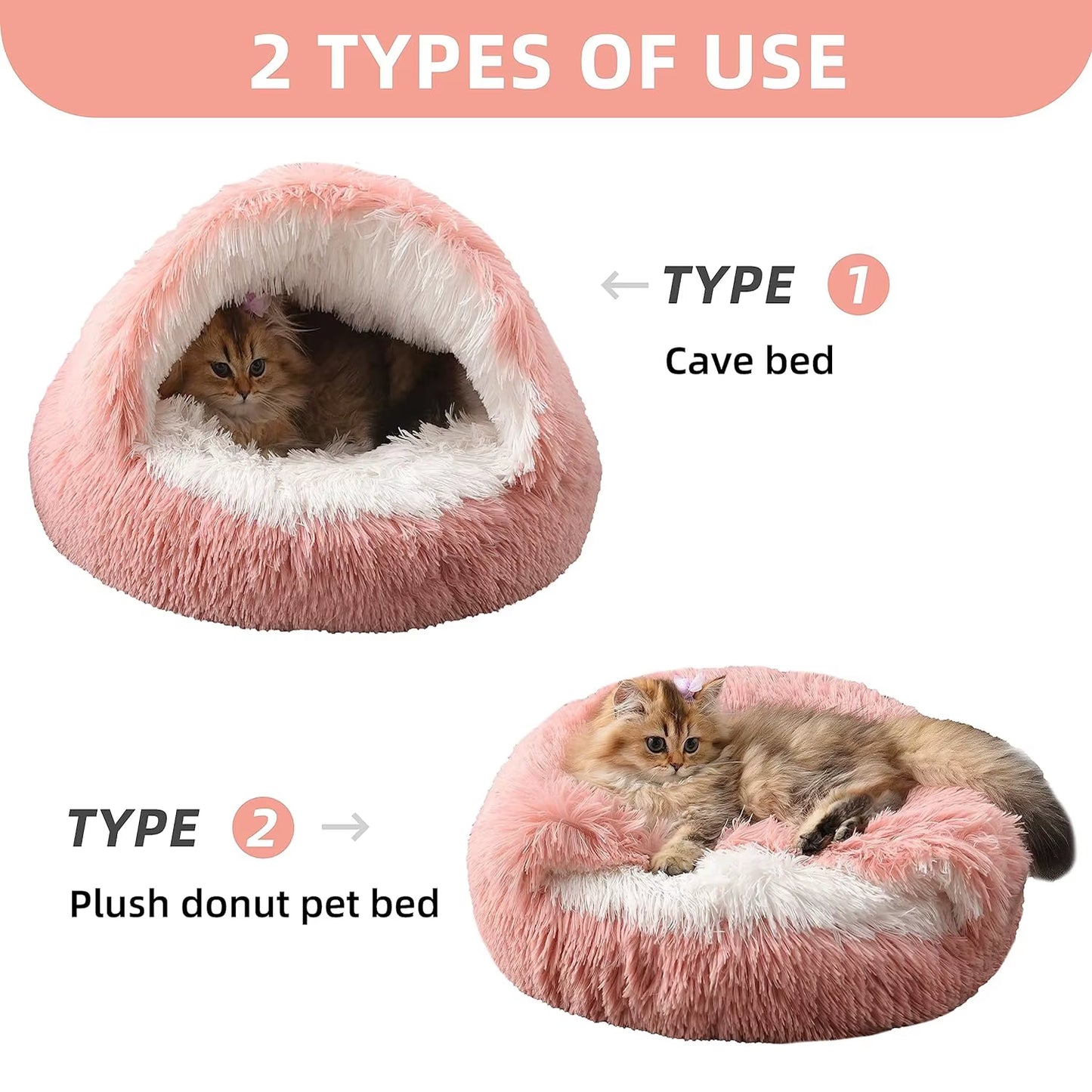 Cama para Gatos Redonda y Esponjosa Cama para Gatos con Capucha Cueva Cama para Gatos Donut para Gatos de Interior, Camas calmantes Gatos y  Perros pequeños y medianos