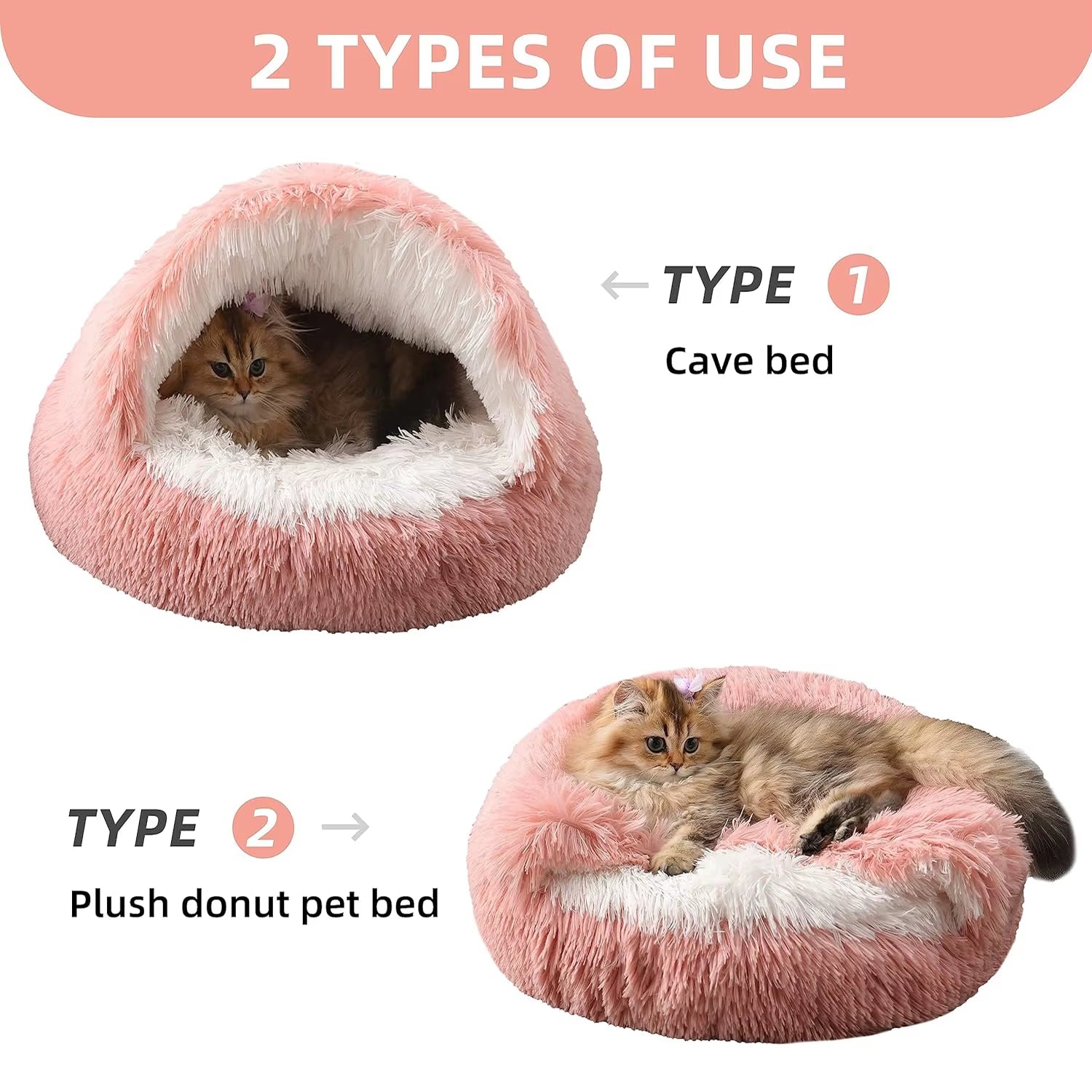 Cama para Gatos Redonda y Esponjosa Cama para Gatos con Capucha Cueva Cama para Gatos Donut para Gatos de Interior, Camas calmantes Gatos y  Perros pequeños y medianos